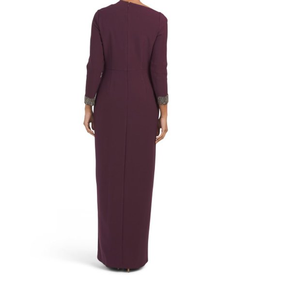 AIDAN MATTOX Wine One Shoulder Gown With Sleeve Details - Picture 2 of 2